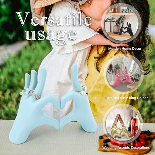 Accessoryway Blue Heart Hands Sculpture Decor - Valentines Day Decorations for Living Room, Bedroom, Office & Shelf Decor,Unique Heart Hands Ring Holder Display for Girls & Wedding Decorations - color: Light Blue