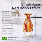 Ca D Oro Small Glass Vase Boho with Red/Yellow Canes Hand Blown Murano-Style Art Glass - Model Nº 2 - color: Small Red Model 2