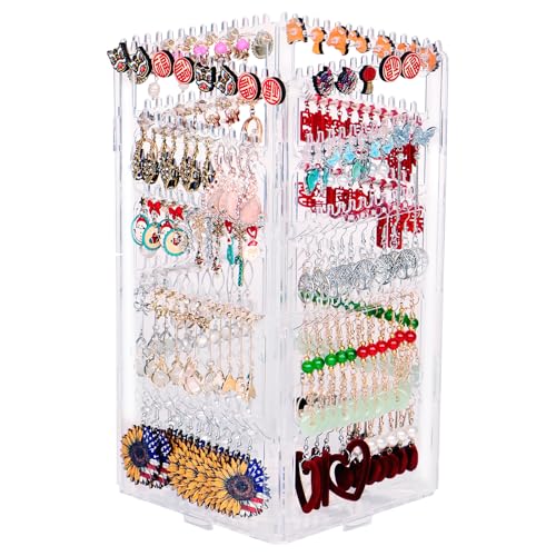 17Dec 360 Rotating Earring Holder Organizer Stand,5 Tiers Acrylic Jewelry Organizers and Storage,Stud Earring Organizers and Storage,212 Holes and 212 Grooves for Earrings Necklaces chain bracelet - color: 5-Tier,Clear