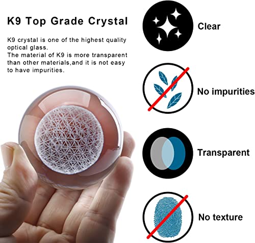 H&D HYALINE & DORA 3D Laser Engraved Flower of Life Crystal Ball Paperweight with Stand,Chakra Healing Grid Flower Globe for Spiritual Decor Gift - color: 60mm Flower of Life