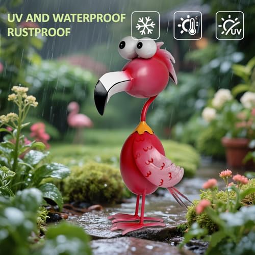 Kircust Flamingo Decor Yard Decorations Outdoor Garden Statue Outside Metal Bird Courtyard Art Pink Flamingos for Patio Backyard Porch Decoration - color: Red