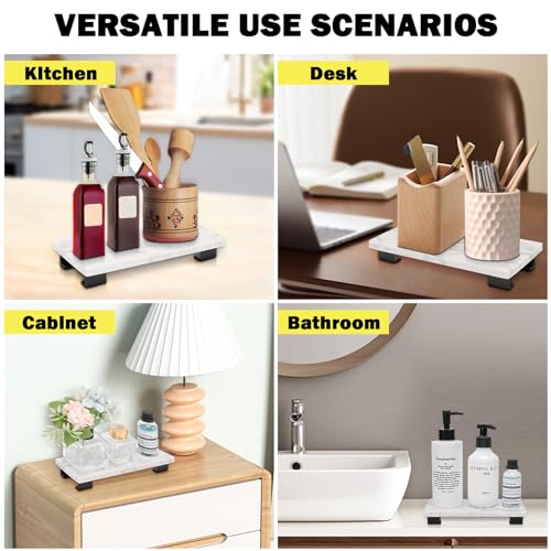 Bathroom Vanity Tray and White Marble Kitchen Soap Tray, Luxurious Small Accessory for Table/Countertop (Black-Rectangle, 8" x 4" x 1") - size: 8" x 4" x 1"