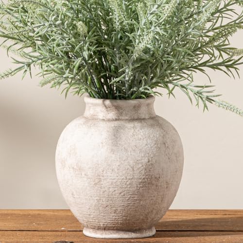 Ceramic Flower Vase, Rustic Farmhouse Decorative Vase White Pottery Pampas Grass Vases for Home Decor Table Living Room Entryway Mantel Bookshelf Bedroom Bathroom Kitchen - 6.7 Inch Rustic White - color: 6.7"h - Rustic White