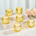 IMAGE Votive Gold Candle Holders, Elegant Glass Tea Light Holder for Weddings, Diwali, Home Decor, Shower, Party & Gift (6)