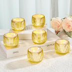 IMAGE Votive Gold Candle Holders, Elegant Glass Tea Light Holder for Weddings, Diwali, Home Decor, Shower, Party & Gift (6)