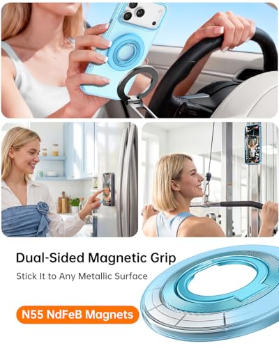 SYNCWIRE Magnetic Phone Ring Holder for MagSafe, 360° Rotation Cell Phone Grip Stand Finger Ring Kickstand Two-Sided Magnet Compatible with iPhone 17 Pro Max 16 15 14 13 12 MagSafe Accessories - color: Single Ring-1PCS-Misty Blue