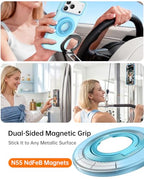 SYNCWIRE Magnetic Phone Ring Holder for MagSafe, 360° Rotation Cell Phone Grip Stand Finger Ring Kickstand Two-Sided Magnet Compatible with iPhone 17 Pro Max 16 15 14 13 12 MagSafe Accessories - color: Single Ring-1PCS-Misty Blue