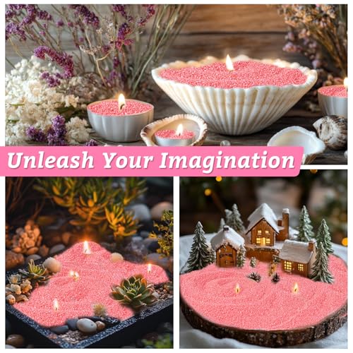 Sukh Pink Candle Sand Wax with Wicks and Wick Tabs- 450g DIY Pearled Candle Wax, Refillable Pearled Sand Candles with Wicks, for Valentine's Day, Wedding, Dating - color: Pink Red