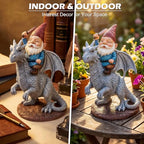 EXYGLO Gnome Garden Statue Decor, 9.7" Gnome Riding Dragon Outdoor Funny Decoration for Lawn, Patio, Yard, and Unique Housewarming, Birthday Ornament Gift for Boys, Friend, Family