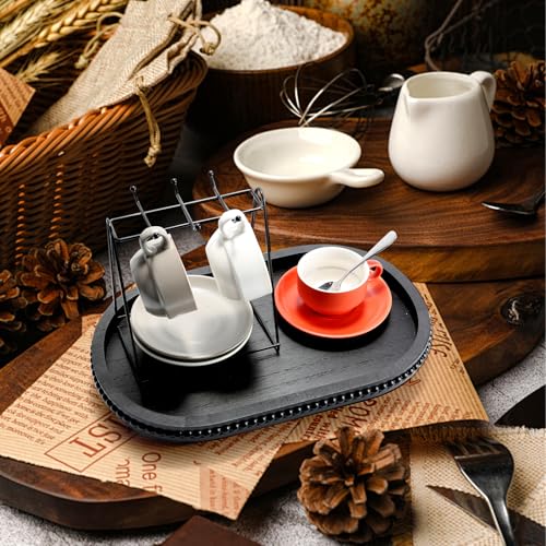SYNCVIBE Wooden Decorative Tray for Home Decor, Beaded Black Oval Tray Decor for Coffee Table, Rustic Wood Serving Trays Farmhouse Centerpieces for Living Room Kitchen Counter (Black Oval) - color: Black