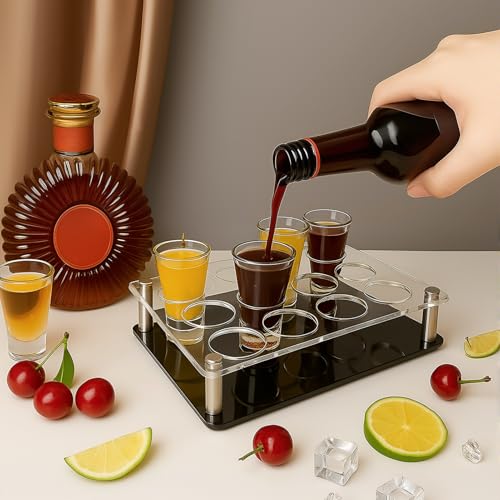 Acrylic Shot Tray 12 Shot Holder Tray Clear Wine Glass Organizer Wine Display Holder Cups Display Accessories for Party, Bar, Club,Hole: 1.5 Inch - style: 1.57inch hole - 3x4 arrangement (12 Holes)
