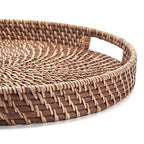 Round Rattan Woven Serving Tray with Handles Ottoman Tray for Breakfast, Drinks, Snacks for Coffee Table, Home Decorative (Honey Brown, 13.8"x2") - size: 13.8"