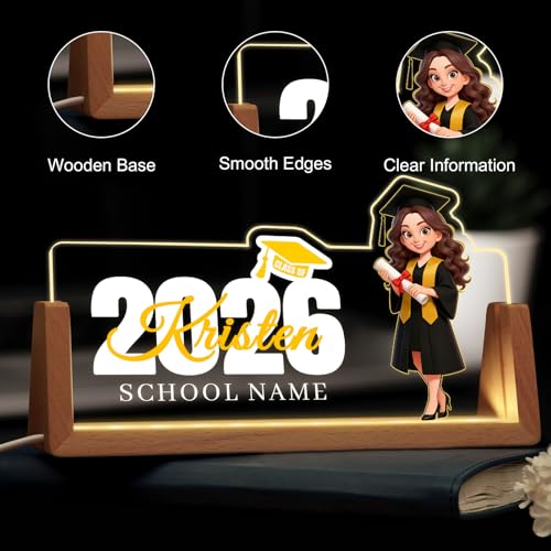 Custom Name Plate for Desk, Personalized Light Up Acrylic Desk Name Plate, Personalized Graduation Gifts 2026 for Him Her, Class of 2026 Graduate Gift, High School College Grad Gift (Graduation Girl) - color: Graduation Girl