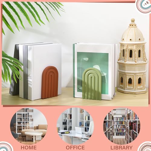 Harloon 4 Pcs Boho Arch Wooden Bookends, Decorative Rainbow Book Stoppers with Non-Slip Metal Base, 5x3x4 Inches, Cute Shelf Decor for Heavy Books, Home Office Study Desk Organizer(Bright Color) - color: Bright Color