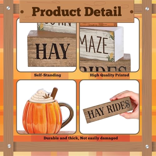 Lineshading 4 Pcs Thanksgiving Decorations for Home Thanksgiving Tiered Tray Decor Fall Cream Cups Table Decor Fall Centerpiece Rustic Cream Cups Block Sign Autumn Decorations for Home Kitchen Shelf - style: Cup