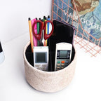 lizimandu Round Leather Art Supply Organizer,Remote Control Holder,360 Degree Spinning,Multi-Functional Pencil Holder,4 Compartments Desktop Stationary Organizer(1-Carved White) - color: 1-Carved White