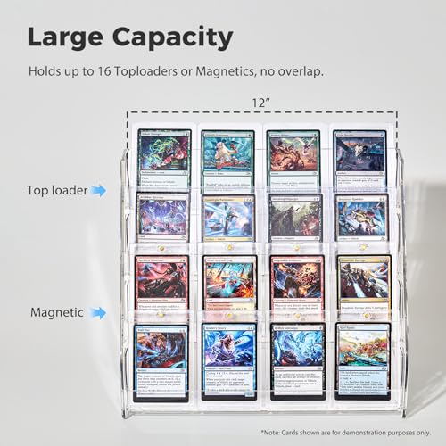 DEEIF 4 Tier Acrylic Trading Card Display Stand, 12" Riser Display Shelf for Magnetic Holders, Toploaders, PSA Graded Cards, TCG Sports Card Collection (1 Pack) - size: 4Tier, 1Pack