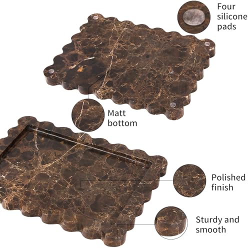 Scalloped Marble Decorative Tray,Luxury Natural Stone Bathroom Vanity Tray, Dresser Top Perfume Coffee Home Kitchen Toilet Sink Tray, Key Trinket Ring (Light Emperador, 10.8 * 8) - color: Light Emperador, size: 10.8" x 8" x 1.2"