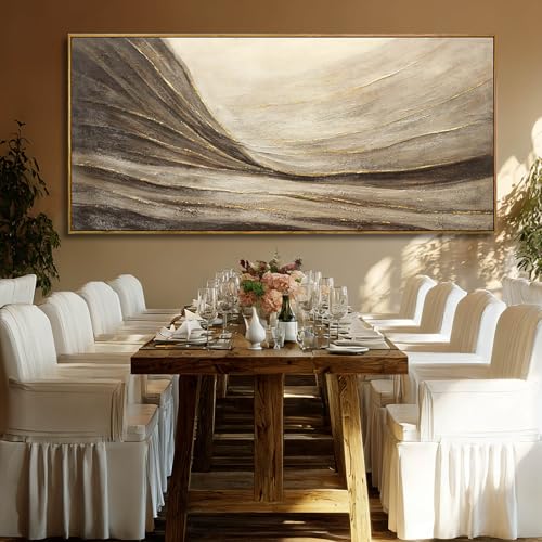 WINKAILIN Textured Abstract Landscape Canvas Wall Art in Brown and Gold Modern Minimalist Flowing Line Artwork for Living Room Bedroom Office Wall Decor 40x88 Inch - color: Brown and Gold, size: 88"L x 40"W