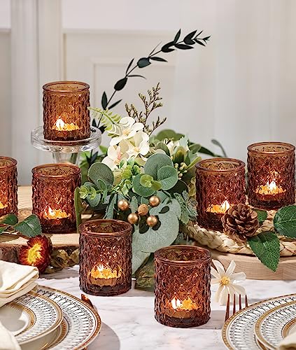 36 Pack Amber Votive Candle Holders, Glass Tea Lights Candle Holder for Boho Wedding Decor,Amber Candle Holders for Home Decor Gift Fall Wedding Christmas, Thanksgiving Party Table - color: Amber