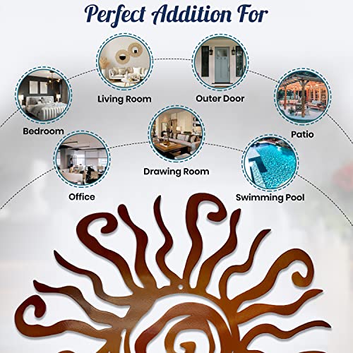 Wacky Sun Metal Wall Art Indoor/Outdoor Decor - 12" Copper Rust Proof Wall Sculpture - Made in USA - Ideal for Bedroom, Garden, Home, Patio and Farmhouse - color: Copper, size: 12"L x 12"W