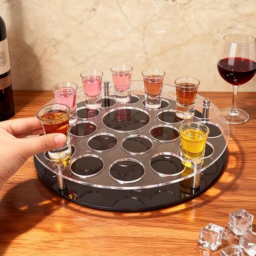 Round 36 Shot Glass Holder Acrylic Shot Glass Tray Holders Clear Organizer Wine Cup Serving Tray Cups Display Accessories for Party, Bar, Club,Large Hole: 1.77 Inch - style: 1.77 inch hole - round (36 Holes)