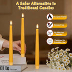 Yellow Flameless Taper Candles with Remote, 9.6 Inches Real Wax Battery Operated Candles, 3 Pack Flickering LED Candlesticks, Tall Taper Fake Candles for Home, Wedding, Party - color: Yellow
