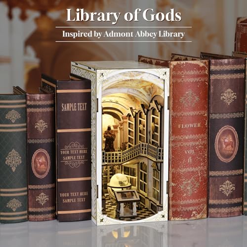 MiniCity Book Nook Kit, DIY Miniature Dollhouse Booknook Kit, 3D Wooden Puzzle Bookend Bookshelf Insert Decor with LED Light for Teens and Adults (Library of Gods) - style: Library of Gods