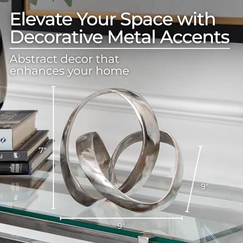 Metal Decorative Object – Minimalist Shelves & Coffee Table Decor – Aluminum Knot Sculpture Modern Home Decor for Office, Bedroom & Living Room – 8" x 7", Silver - color: Silver