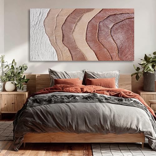Hue7Art Large Earth Tone Abstract Wall Art Organic Texture Canvas Painting in Cream Taupe and Brown Modern Minimalist Artwork for Living Room Bedroom Home Decor 29x58 Inch - color: White and Reddish Brown, size: 58"L x 29"W