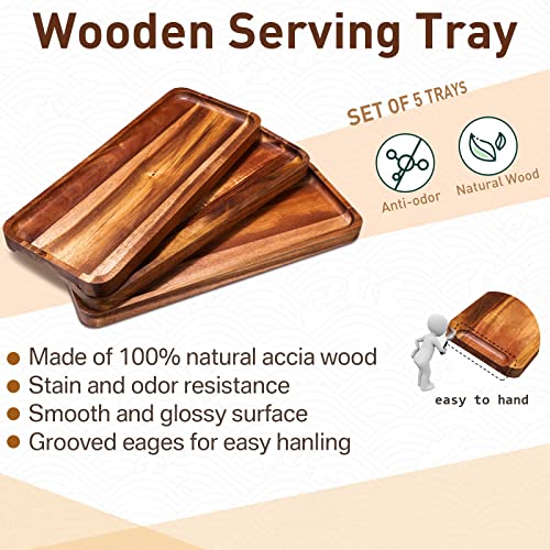 Roowest 5 Pack Solid Acacia Wood Serving Trays for Laser Engraving Rectangular Wooden Board for Food Appetizer Serving Tray Plates for Vegetables Fruit Cheese Housewarming Gifts(14 x 5.5 Inch) - size: 14 x 5.5 Inch