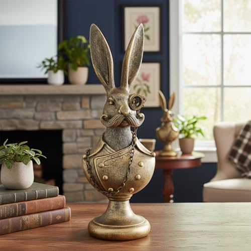 Vintage Animal Statue, Gold Resin Rabbit Bust Figurine with Glasses & Suit, Bunny Sculpture, Easter Decorations, Retro Office Desk Decor for Home Living Room, Creative Gift for Animal Lovers - color: Rabbit Bust