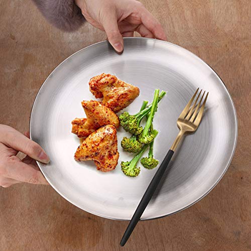 Stainless Steel Plates 2 Set 7 Inch Metal Dinner Dishes for Snack,Outdoor Camping,Steak plate - Shatterproof Dishwasher Safe Stainless Steel Dishes - size: Silver 7 Inch