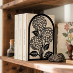 Peacoblue Metal Bookends for Shelves, Modern Decorative Heavy Duty Study Book Ends Stoppers for Office, Desk, Shelf, Room 5.3"x4.3"x7.9" Cast Iron Simple Tall Bookends 1 Pair (Hydrangea) - style: Hydrangea
