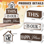 Cinnvoice 4 Pcs Farmhouse Tabletop Decor Rustic Family Blessed Home Table Centerpiece This Is Us Sign for Kitchen Shelf Desk Fireplace Mantel Tiered Tray Decor(Home This is Our Happy Place) - style: Home This is Our Happy Place