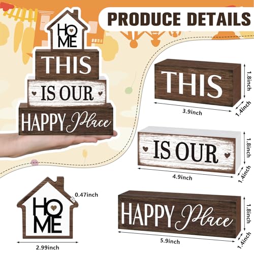 Cinnvoice 4 Pcs Farmhouse Tabletop Decor Rustic Family Blessed Home Table Centerpiece This Is Us Sign for Kitchen Shelf Desk Fireplace Mantel Tiered Tray Decor(Home This is Our Happy Place) - style: Home This is Our Happy Place