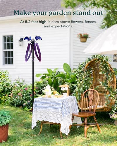 Wind Spinners for Yard Garden, Large Outdoor Metal Wind Spinner with Stake, Kinetic Wind Sculptures & Spinners Windmill for Outside Lawn Yard Art Decor(15" W x 73" H) - size: Violet Cascade