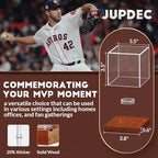 JupDec Baseball Display Case, Clear Cube Baseball Holder with Wooden Base, Autograph Baseball Stand Box for Single Ball, Acacia Wood, Brown, 2 Pack - size: 2 Pack