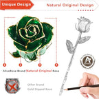 AliveRose 24k Gold Dipped Rose, Gold Rose Made from Real Rose - Unique Design 24K Dipped Rose for Anniversary Valentines Mothers Day Birthday Gifts (Green Original with Crystal Vase) - color: 3. Green Original Rose With Crystal Vase