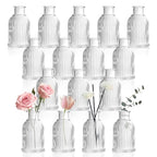 DomeStar 16PCS Glass Bud Vases for Flowers, 3.8inch Small Flower Vase in Bulk Clear Mini Ribbed Vases for Centerpieces Suitable for Modern Wedding Reception Baby Shower Table Decorations