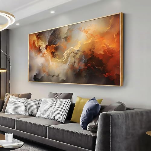 VHMING Abstract Wall Art Framed Ready to Hang Home Decor Orange White Artwork Wall Art Prints Canvas Painting Large Size for Living Room Bedroom Office Decoration 30"x60" - color: Orange, size: 30"L x 60"W