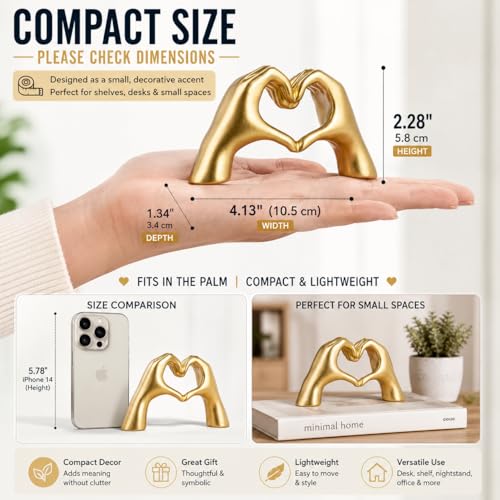 Gold Decor Living Room – Mini Small Heart Hands Sculpture – Shelf Decor Aesthetic – Cute Home Accent Table & Shelves – Love Statue - Gifts Girlfriend, Wife, Women, Teen Girls, Valentine (Gold, Mini) - color: Gold, size: Mini