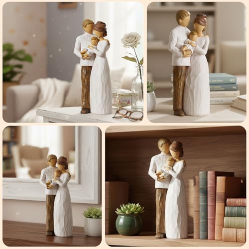 NAN ZAI NAN FANG Family of 3 Figurines Gift for New Parents Resin Hand Painted Sculpture Mom Dad Gifts First Mothers - style: A Family of 3