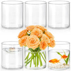 TBWIND 6Pcs Glass Cylinder Vases for Centerpieces, 6" x 4.7" Wide Mouth Flower Vase Hurricane Glass Candle Holders, Clear Vases Bulk with 2 Floral Tapes for Floating Candles Wedding Party Home Decor - size: 6" x 4.7" Wide Mouth - 6pcs
