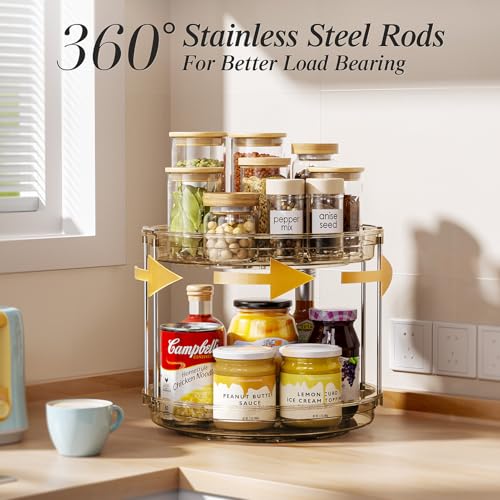 LAMU 2 Tier Lazy Susan Turntable Organizer 10.6'' Rotating Spice Rack Organization for Cabinet, Kitchen, Pantry, Countertop, Bathroom, Vanity, Medicine Cabinet Organizer, Amber - color: Amber, size: 10.6in 1 Pack
