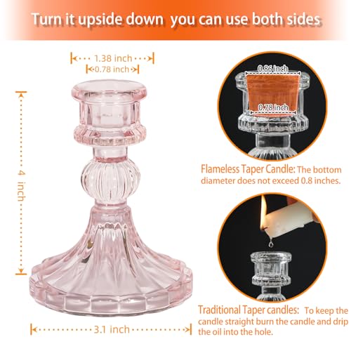Glass Candlestick Holder,Striped Taper Candle Holders,Set of 6 Candle Stand for Table Centerpieces, Home Decor,Weddings,Festival and Parties (Light Pink Stripe) - color: Light Pink Stripe