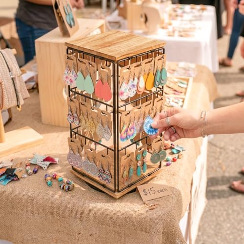Rotating Earring Display Stands, 48 Hooks Earring Display for Vendors, Jewelry Display Earring Holder Organizer Earring Display Stands for Selling - color: Vintage