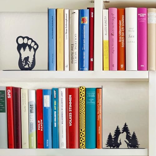 Bigfoot Decor Unique Bookends – Eye-Catching Sasquatch Gifts for Bigfoot Enthusiasts - Decorative Bookends for Shelves – Fun Bookends for Kids – Versatile Black Book Stopper to Hold Books