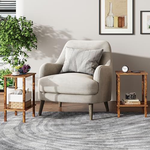 TUTOTAK End Table, Side Table, Nightstand, 2-Tier Storage Shelf, Sofa Side Table for Small Space, Living Room, Bed Room, Brown TB01BB034C - color: Brown