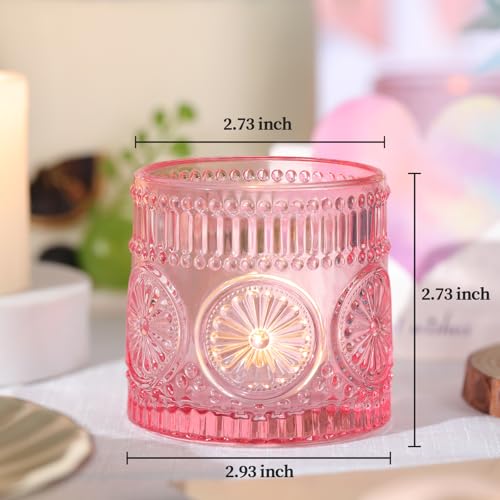 6Pcs Large Votive Candle Holders Pink Glass Tealight Candle Holders for Wedding, Table Centerpiece, Party, Birthday, Home Decor - color: Pink